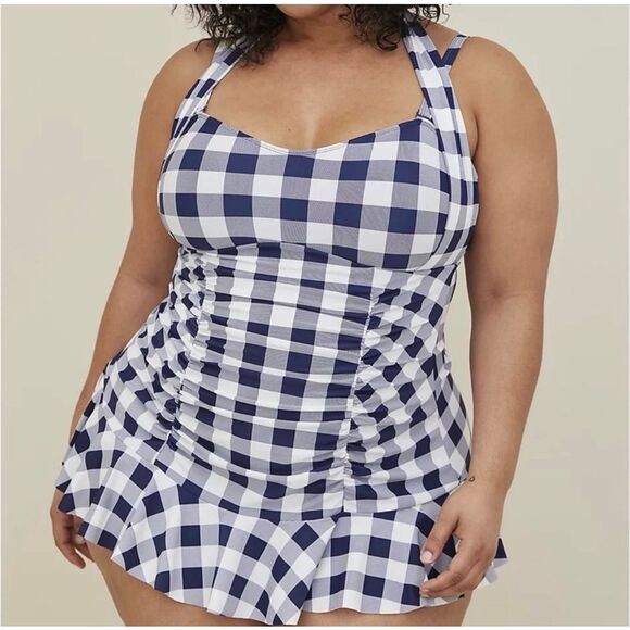 torrid Other - Torrid Blue Checkered Halter One Piece Swimsuit Plus Size 2
